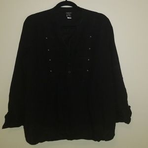 Black Long Sleeve Pin Stripe Military Blouse